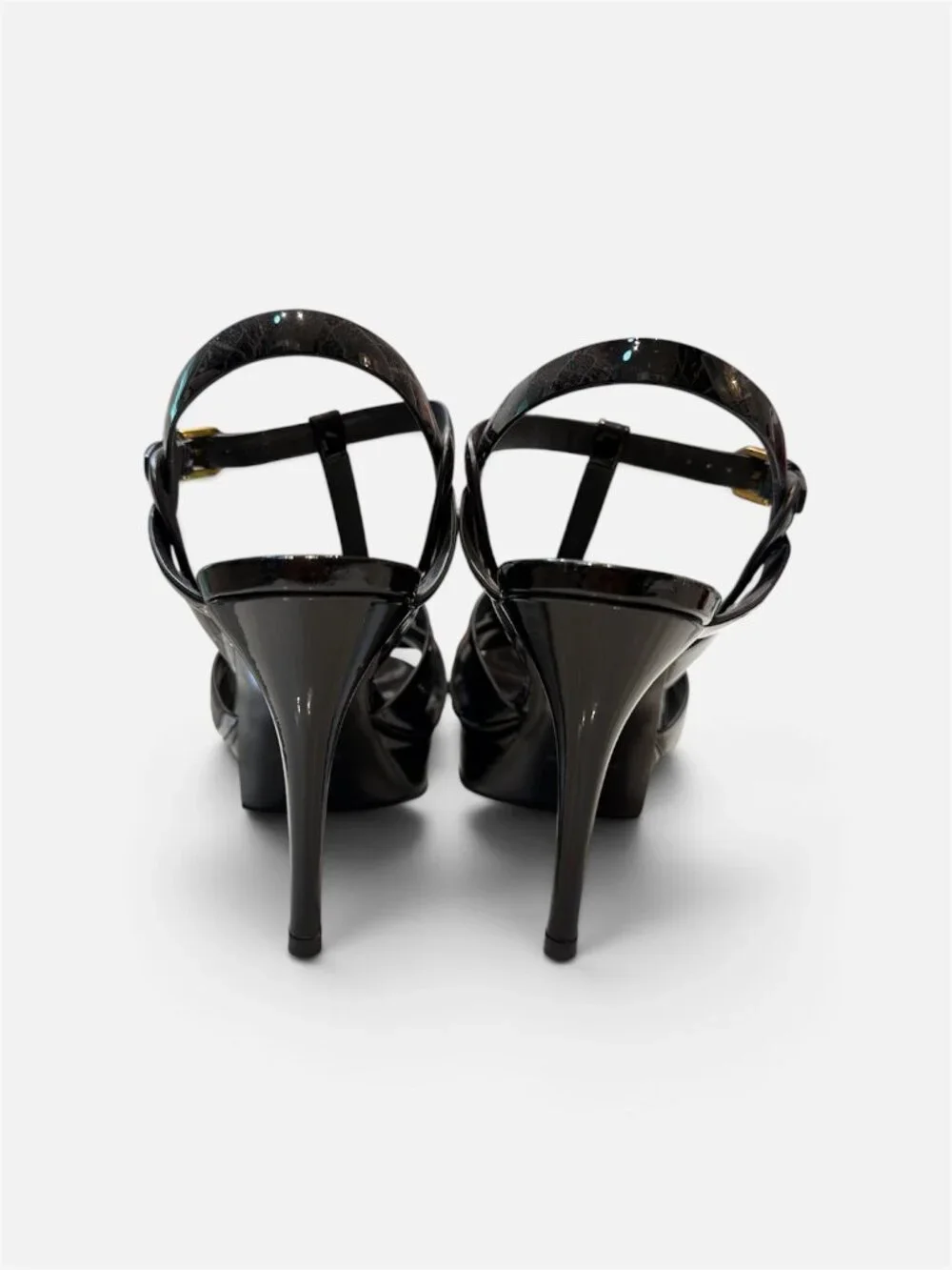 Tribute Saint Laurent Platform Sandals in Black Patent Leather 39.5